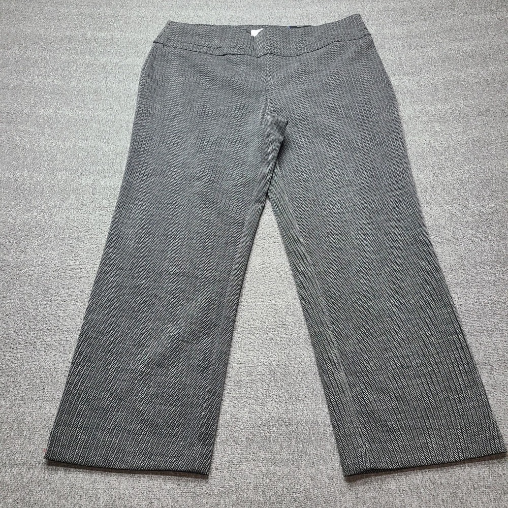 Avenue Pull On Pants Womens 14 Petite Black White Herringbone Stretch Career New
